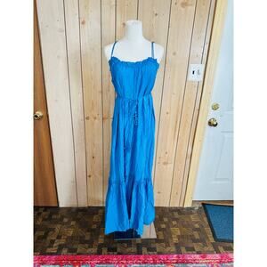 WHISTLE bright blue flowy boho belted maxi sundress wmns M/L cottage core